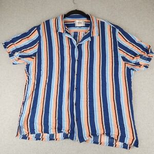 MBX Cabana Collection Mens XXL Striped Rayon Button Down Shirt Blue Orange 0524